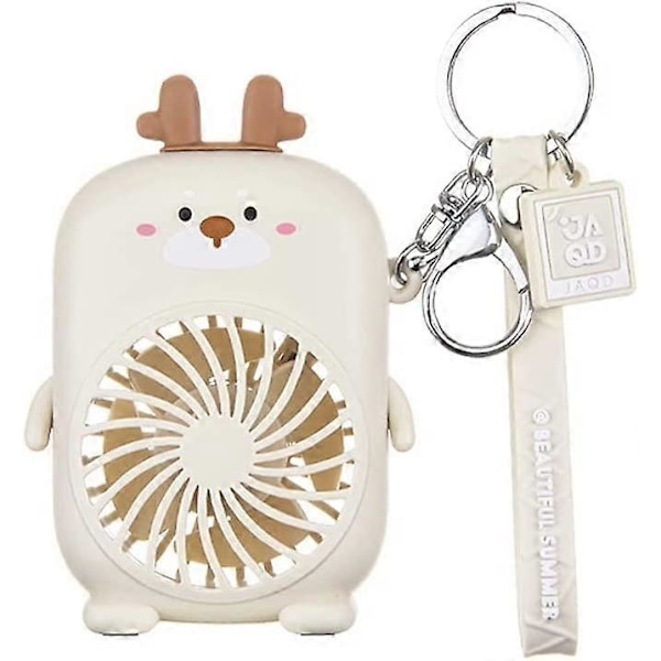 Nyckelring Mini Fläkt, Uppladdningsbar Personlig Fläkt, Sommar Kreativ USB Laddning Bärbar Tyst Nyckelring Mini Fläkt, Handhållen för Resor, Promenader, Vandring deer-beige
