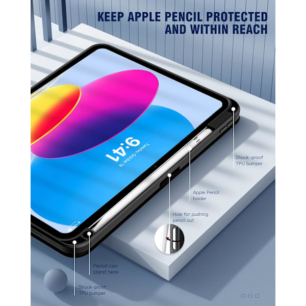 Fodral för iPad (A16) 11:e generationen 11 tum 2025, med pennhållare, Slim skyddsfodral med transparent baksida, Auto Wake/Sleep Svart iPad(A16)11 11（2025） Black