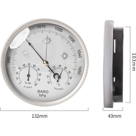 Analog vejrstation 3-i-1 rustfrit stål Ø132 mm - Barometer, termometer, hygrometer, sølv-FA6-