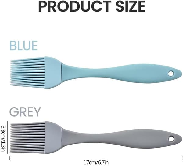 Sett med 2 silikonbakebørster, 17 cm, for matlaging, baking, grilling, pensling og BBQ - Grå, blå