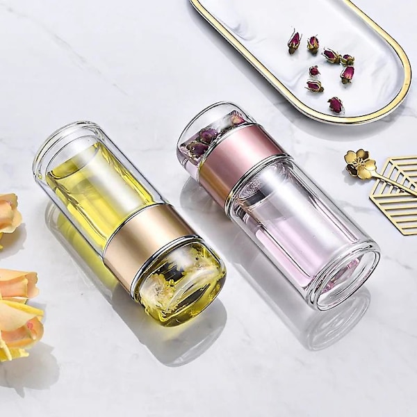 Te Vattenflaska Högt Borosilikatglas Dubbla Lager Te Vattenkopp Infuser Tumbler Dricksartiklar Vatten Black 420ml