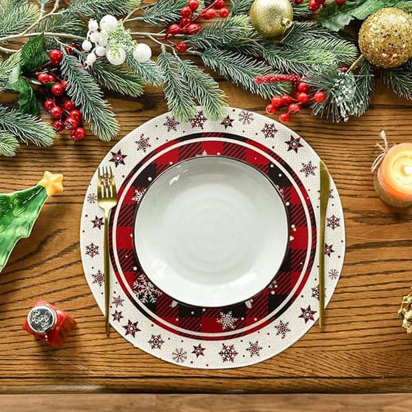 Pöytätabletit - 4 kpl:n setti - Pyöreät tabletit lumihiutaleilla - Pyöreät joulutabletit - Tabletit ravintolan sisustukseen