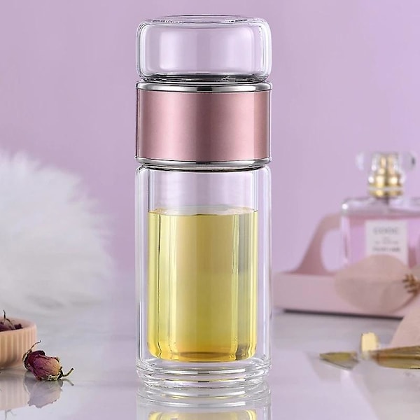 Te Vattenflaska Högt Borosilikatglas Dubbla Lager Te Vattenkopp Infuser Tumbler Dricksartiklar Vatten Gray 420ml