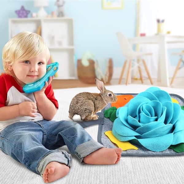 Kanin Snuffle Måtte Legetøj, 30x30 cm Vaskbar Hudvenlig Puslespil Sjov Foderplade Slikdispenser - kaninfodermåtte Blue