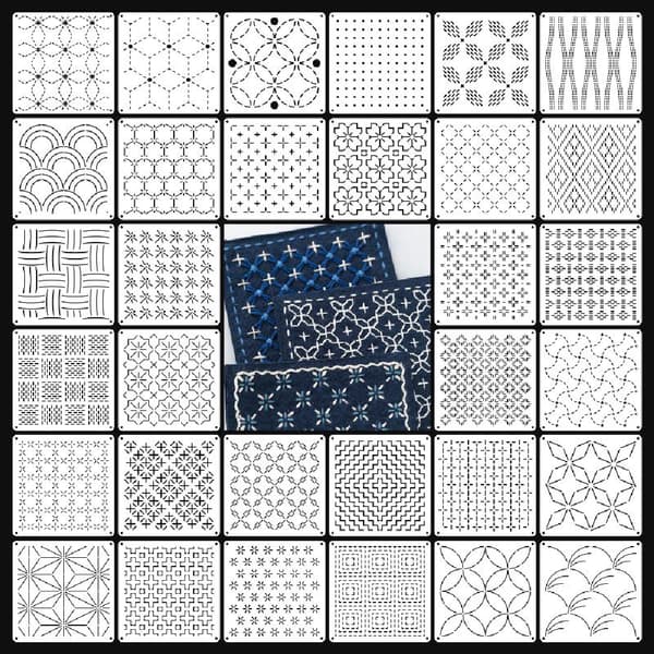 9/32 stk. Sashiko Broderiskabelon DIY Geometrisk Patchwork Sæt 9 stk. 9Pcs
