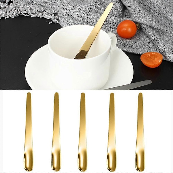 5 st Tesked Sked Rostfritt Stål Platt Sked Espressosked Dessert Liten Kaffeskopa Mixer Omrörningssked kockplatta 5pcs Silver