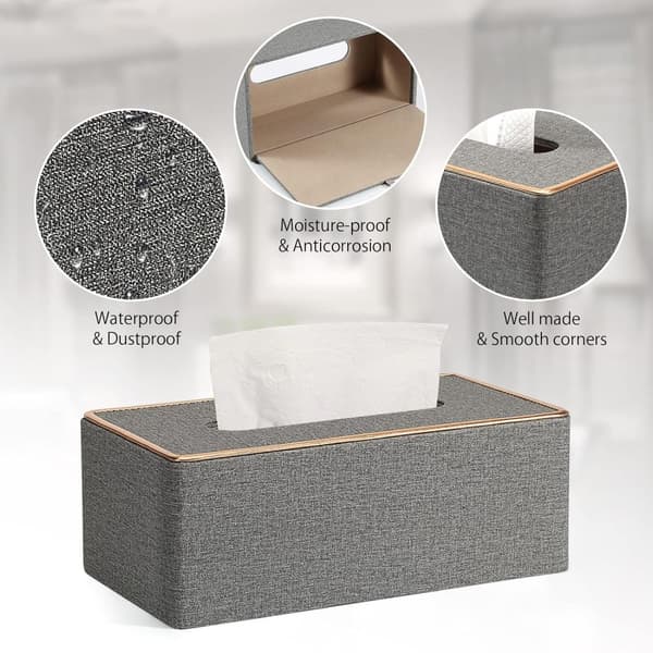 Servietboks, PU læder servietholder rektangulær Kleenex boksdæksel til hjemme-/kontor-/bilindretning 25cmX13.3cmX9.6cm - Grå Grey
