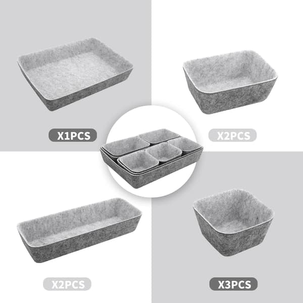 8-pak filt skuffeindsats opbevaringsboks organizer til makeupskuffe, kommode og kontor Light Grey