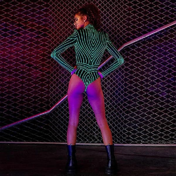 UV-reaktiv Neon Bodysuit - Perfekt for Halloween- og julefester Grønn Green S