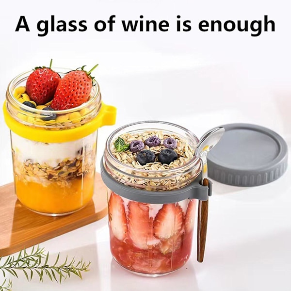 Bästsäljare - Havregrynsmoothieburk Glasbehållare för flingor Go Salladsbehållare Lock Overnight Oats Burkar med Lock och Skedar 4pcs 600ml