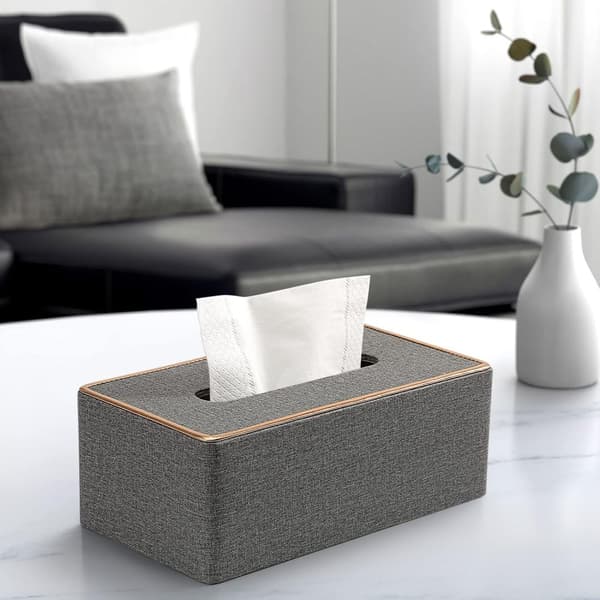 Servietboks, PU læder servietholder rektangulær Kleenex boksdæksel til hjemme-/kontor-/bilindretning 25cmX13.3cmX9.6cm - Grå Grey
