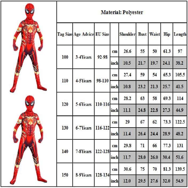Spider-Man kostume til børn Halloween kostume jumpsuit til børn 150cm