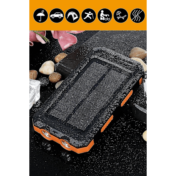 Solcellelader 20000mAh, Vanntett bærbar lader med solcellepanel og doble 5V USB-porter/LED