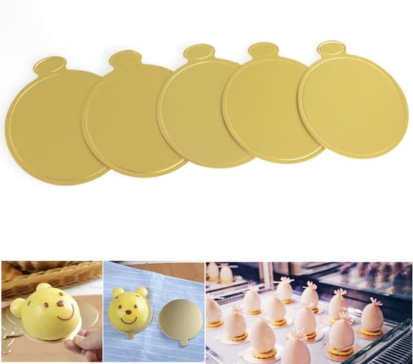 100 st/set Triangulära Mousse Tårtunderlägg Pappersmugg Tårta Dessertbricka Displayställ Bröllopsfödelsedag Tårtbakelse Dekorationskit (Rund)