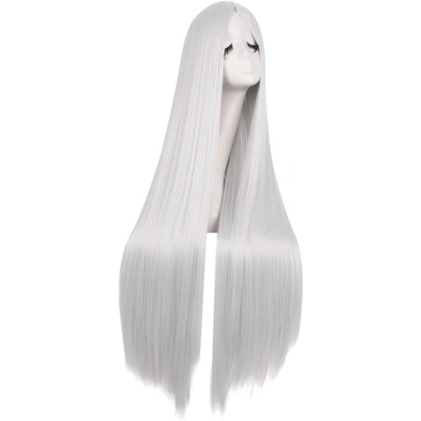 40\"/100cm Naturlig Mjuk Rak Lång Cosplay Peruk (Silvergrå)