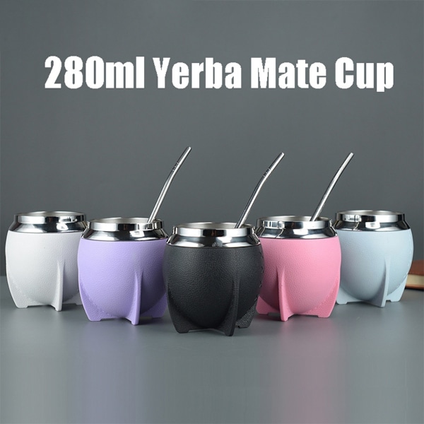 280ml Yerba Mate Kopp, Levereras med 1 Portabel Isoleringshalm, Rostfri Vattenflaska i Lönn Blanco