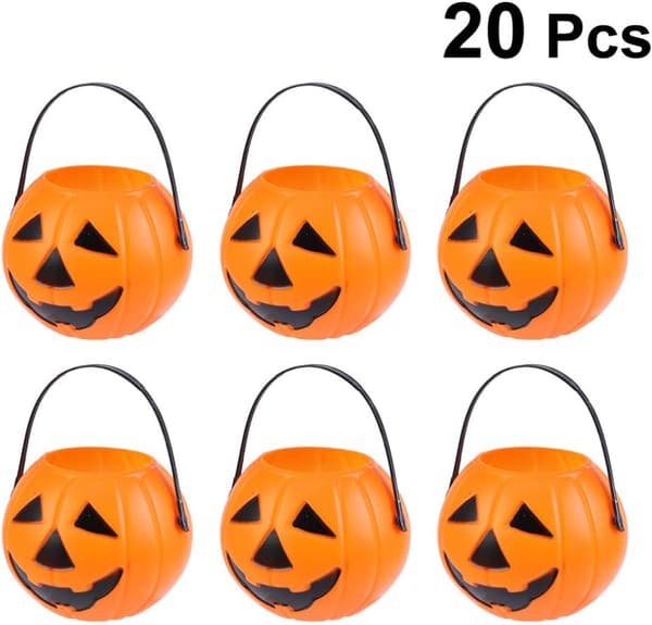 20 stk Halloween Gresskarbøtte Plastbøtter Med Håndtak Godteribøtte Gresskarbøtter For Knask Eller Knep melodramatic smiley face