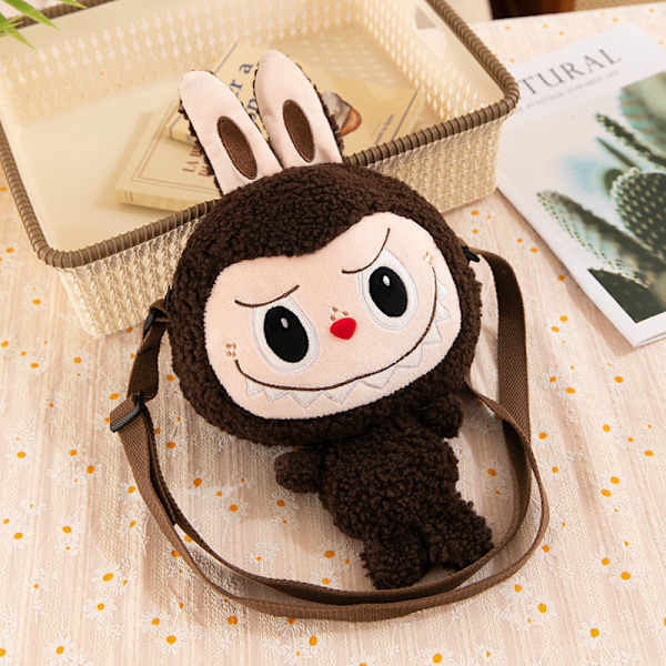 Labubu Söt Crossbody Labubu Tecknad Axelväska Myntväska Barn Kvinnlig Plyschväska, Barnpresent Sidovagn brown