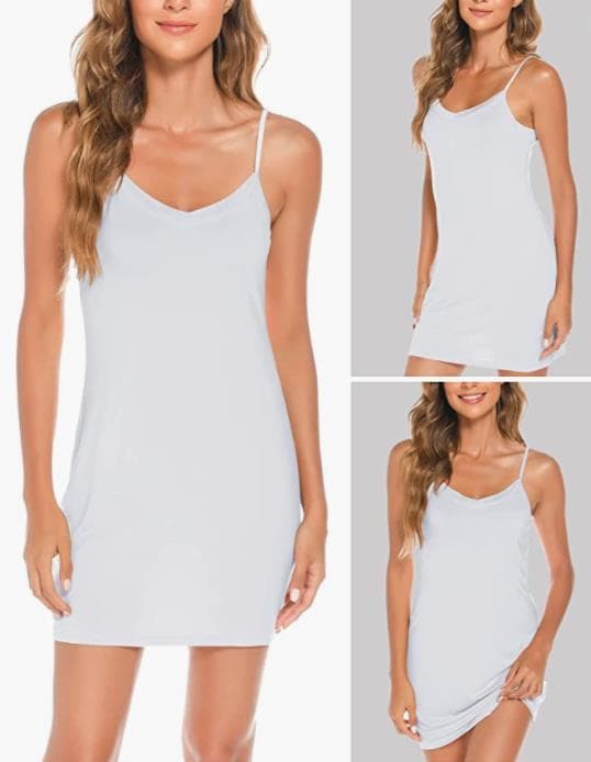 Modalstoff justerbar spaghetti-stropp V-hals underkjole white L