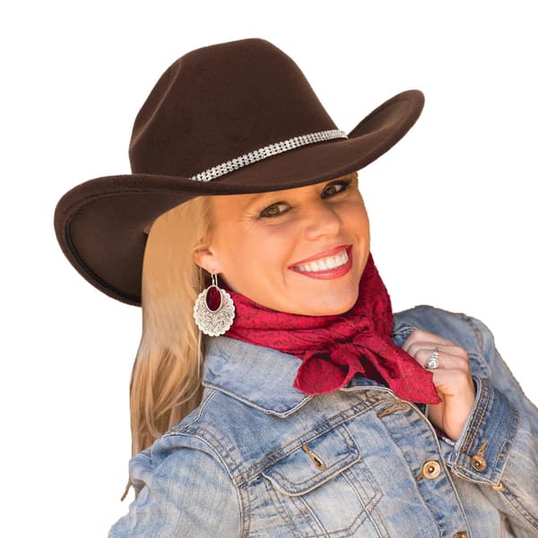 Glitrende Sølv - Sort Cowboyhat til Kvinder - Western Glitrende Rhinestone Cowgirlhat (Størrelse M) Brown