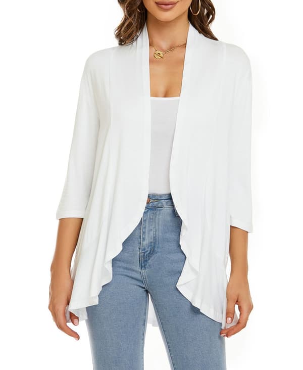 Dame sommer cardigan let blød dametop Hvid White 2XL