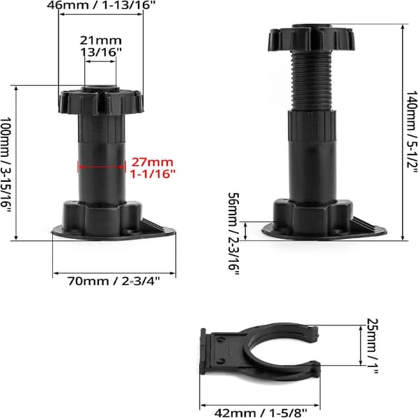 20 stycken justerbara möbelfötter, köksskåpsben, utökat intervall: 95-145 mm