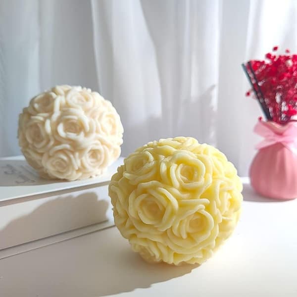 Rosekugle lysform 3D Roser Blomst Silikoneform til lysfremstilling Vokssmeltning Aromaterapi Valentinsdagsgave Lerhåndværk DIY Sæbe