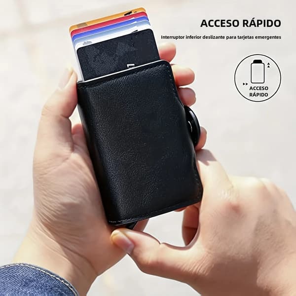 Slank pung i kulfiberlæder og aluminium med dobbelt RFID-understøttelse til mænd, mini visitkortpung, solid stil Black with stripes