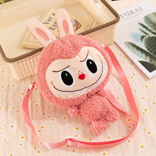 Labubu Söt Crossbody Labubu Tecknad Axelväska Myntväska Barn Kvinnlig Plyschväska, Barnpresent Sidovagn pink