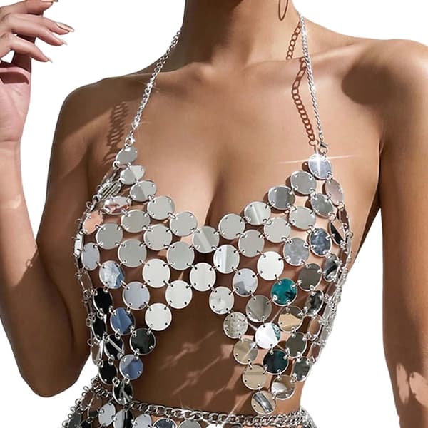 1/2 Kvinder Mavedans Paillet Crop Top til Stranddans Top M Top M 1Set
