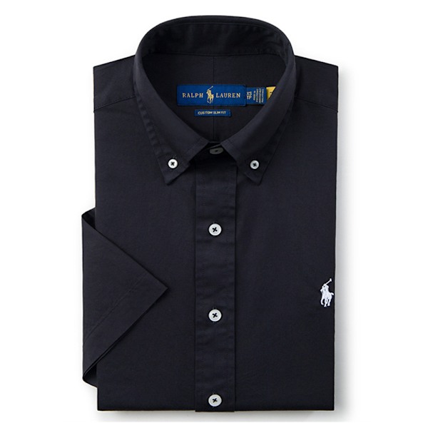 Skjorta Herr Casual Kortärmad Knapp-Ner Broderad Skjorta Svart Black L