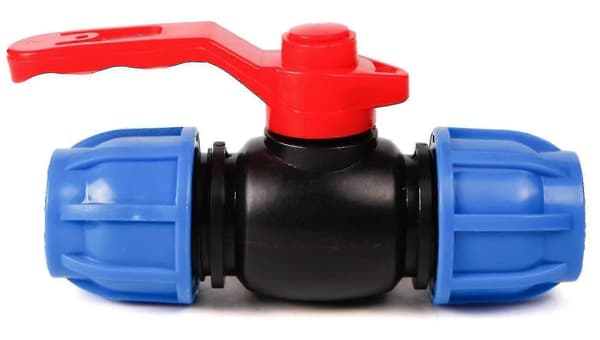 Plastkugleventil til 32 mm kompressionsslange