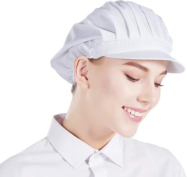 PC kockmössa unisex, elastisk kockmössa, köksbageri, kockmössa för män och kvinnor med brätte - vit