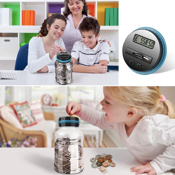 Digital myntbank, digital räknande spargris, stor spargris, drivs av 2 AAA-batterier (ingår ej)