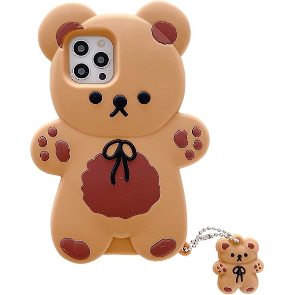 Kawaii-mobilskal för Iphone 13, sött tecknat björn-mobilskal med nyckelring Teddybjörn-mobilskal 3D-skal Mjukt silikon Stöttåligt skydd Flickor