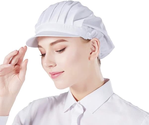 PC kockmössa unisex, elastisk kockmössa, köksbageri, kockmössa för män och kvinnor med brätte - vit