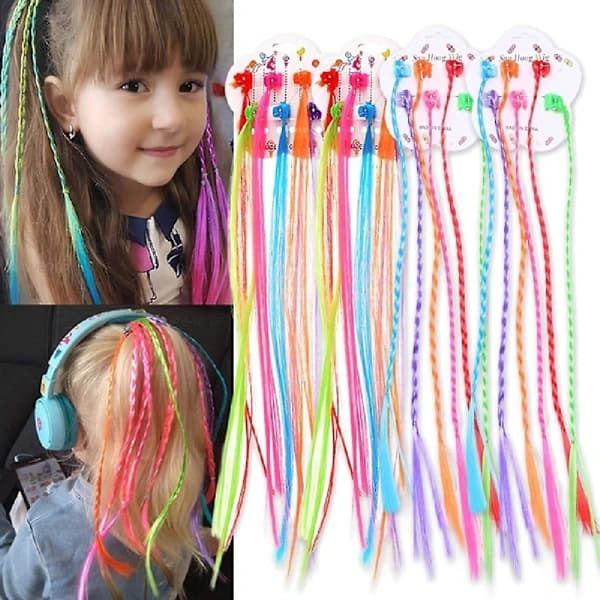 24 stk. hårextensions til børn med hårklemmer, clip-on neon hårfletninger, A