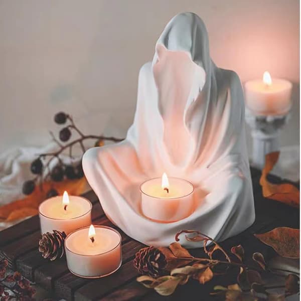 Spøkelseslysstake, Halloween-telysstake, Harpikslysstake, Skummel telysstake, Spøkelseslysstake, Dødsengelfigur