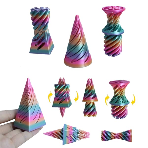 3-pack Impossible Cones, Spiral Cones Fidget Leksak Impossible Pyramid Änd-till-Änd Leksak rosa rose red