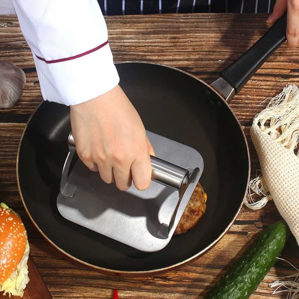 Smash Iron 100% rustfritt stål - Hamburgerpresse for grill og komfyr silver