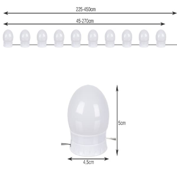 LED-lys til makeup-spejl | 10 stk. selvklæbende spejllys med USB hvid white