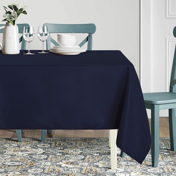 152 x 259 cm rektangulär duk, fläck- och skrynkelresistent, tvättbar dekorativ polyesterduk, bufféer och camping, marinblå navy