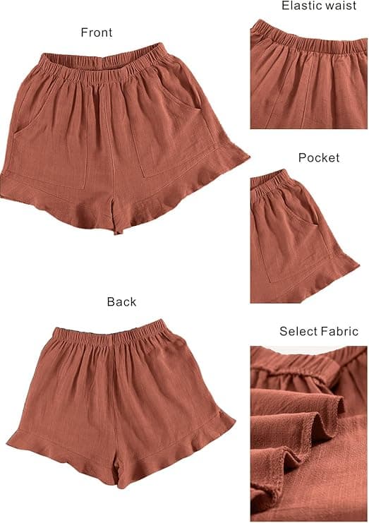 Komfortable dameshorts med snøring, elastisk midje, ensfarget, uformell, sommerstrand
