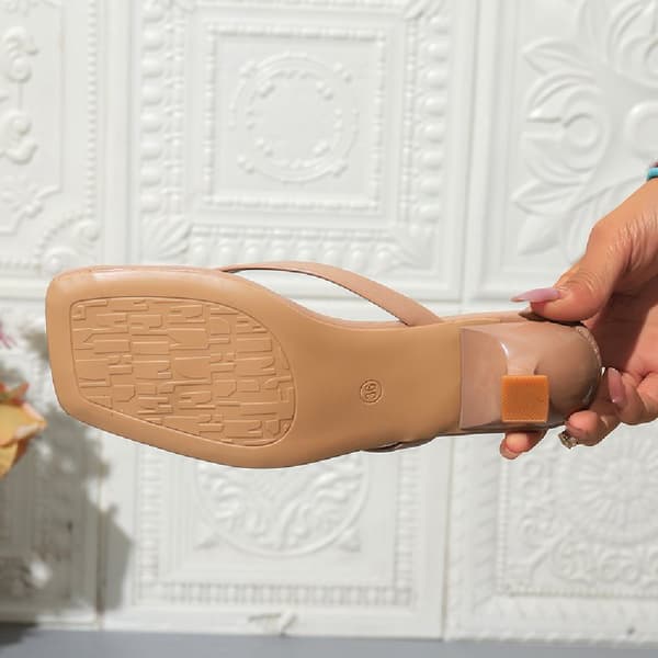 Firkantet tå-remhælede sandaler, Kitten Heel Flip Flop mules til kvinder sommer rose red 37