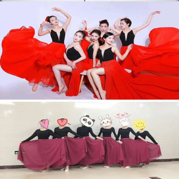 720 Silkeaktig Tynn Chiffon Elastisk Midje Langt Danseskjørt for Magdans Rød Rød Red 90cm