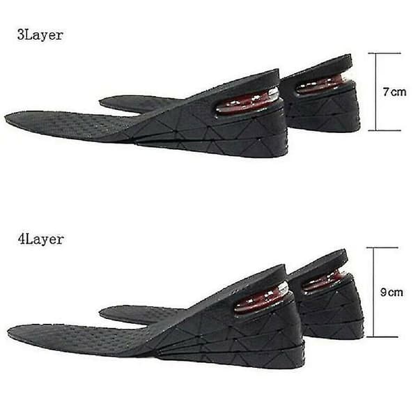 Unisex 3cm 5cm 7cm eller 9cm Hæl Højde Forøgelse Sko Løft Indlægssåler (Sort) 3 Layers(7cm)