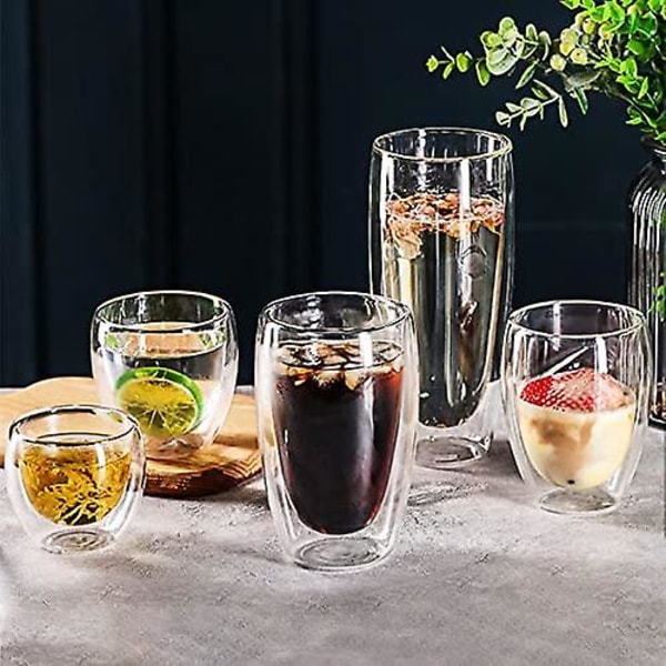 Glas Kaffemuggar, Dubbelväggiga Isolerande Termiska Koppar Dricksglas För Te/kaffe/latte/cappuccino/café/mjölk (250ml/8.5oz)