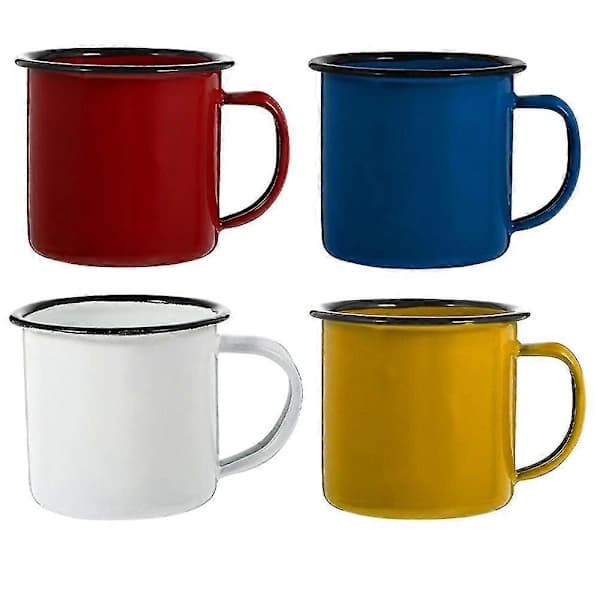 4 emaljmuggar, retro campingmuggar, vattenflaskor, campingkaffe- och mjölkmuggar