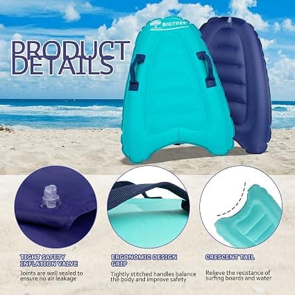 Oppblåsbart bodyboard med håndtak, bærbart bodyboard svømmebrett