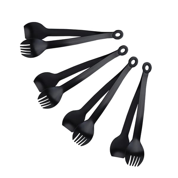 Premium små serveringstenger - 15 cm forrettstenger i rustfritt stål, sett med 4 Black